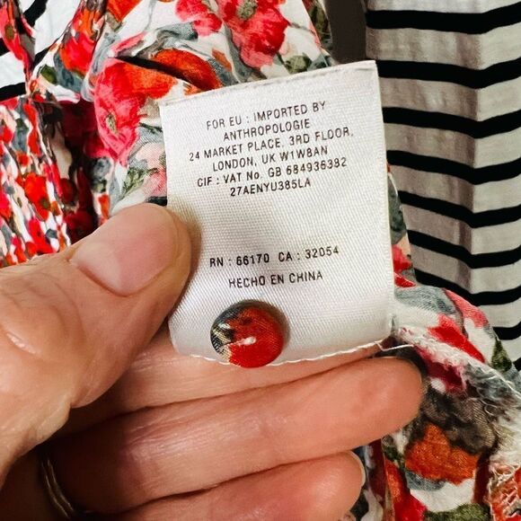 Postmark Anthropologie Black White Stripe Red Poppy Floral Layered Top Blouse Bu - Picture 13 of 13